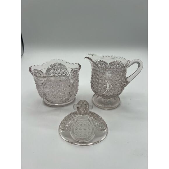 19th Century Pressed WESTMORELAND CROSS CANE MEDALLION Creamer and Sugar Set‎ - Picture 4 of 4